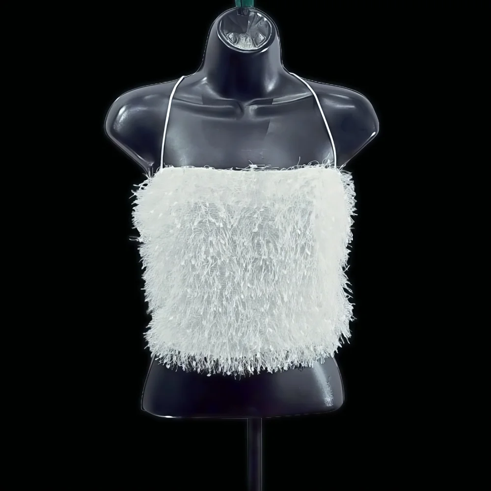 Show Me Your MuMu She Cute White Faux Feather Fuzzy Top, size XL - Picture 5 of 6